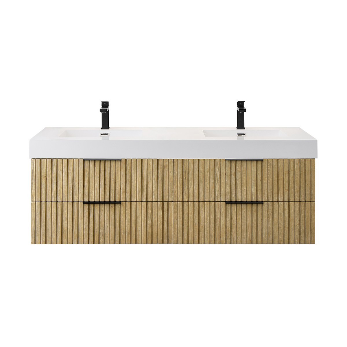 ALTAIR 563060-NB LIVIA 60 INCH WALL-MOUNTED DOUBLE SINK BATHROOM VANITY IN NATURE BROWN WITH WHITE ARTIFICIAL DROP-IN SINK