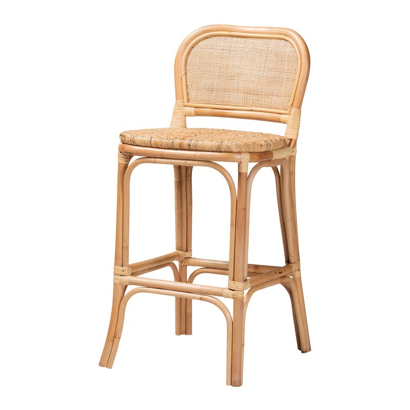 BAXTON STUDIO ADRENA-RATTAN-BS ADRENA 20 1/8 INCH MODERN BOHEMIAN NATURAL BROWN RATTAN BAR STOOL
