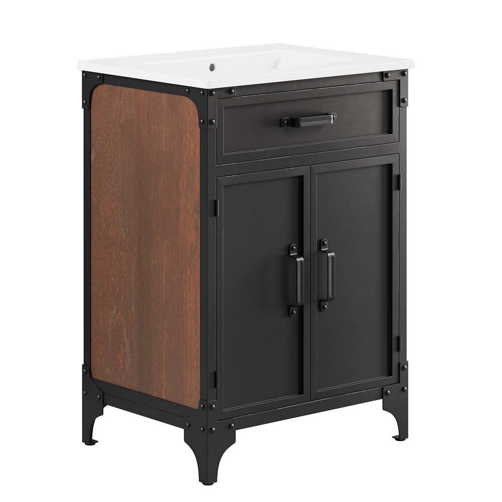 MODWAY EEI-6413-WHI-BLK STEAMFORGE 24 1/2 INCH FREE-STANDING SINGLE SINK BATHROOM VANITY IN WHITE BLACK WITH CERAMIC TOP
