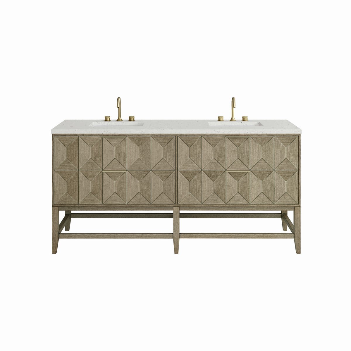 James Martin D100-V72-PBO-3 Emmeline 72 Inch Freestanding Double Sink Bathroom Vanity In Pebble Oak With Countertop