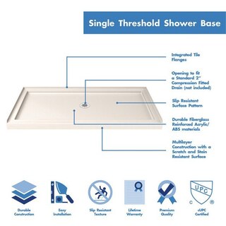 Single Threshold Shower Base Center Drain 60 Biscuit