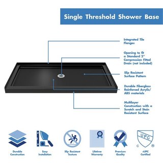 Single Threshold Shower Base Center Drain 60 Black Finish