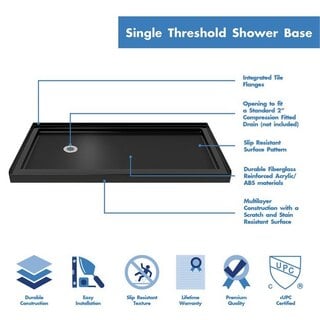 Single Threshold Shower Base Left Drain 60 Black Finish