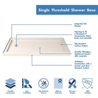 Single Threshold Shower Base Left Drain 60 Biscuit