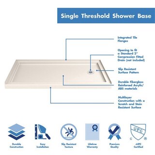 Single Threshold Shower Base Right Drain 60 Biscuit