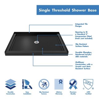 Single Threshold Shower Base Highlights Black Finish