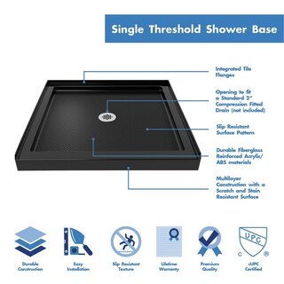 Single Threshold Square Shower Base Highlights Black Finish