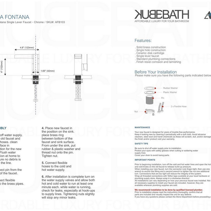 Kubebath Afb103 Aqua Fontana Single Lever Waterfall Faucet In Chrome