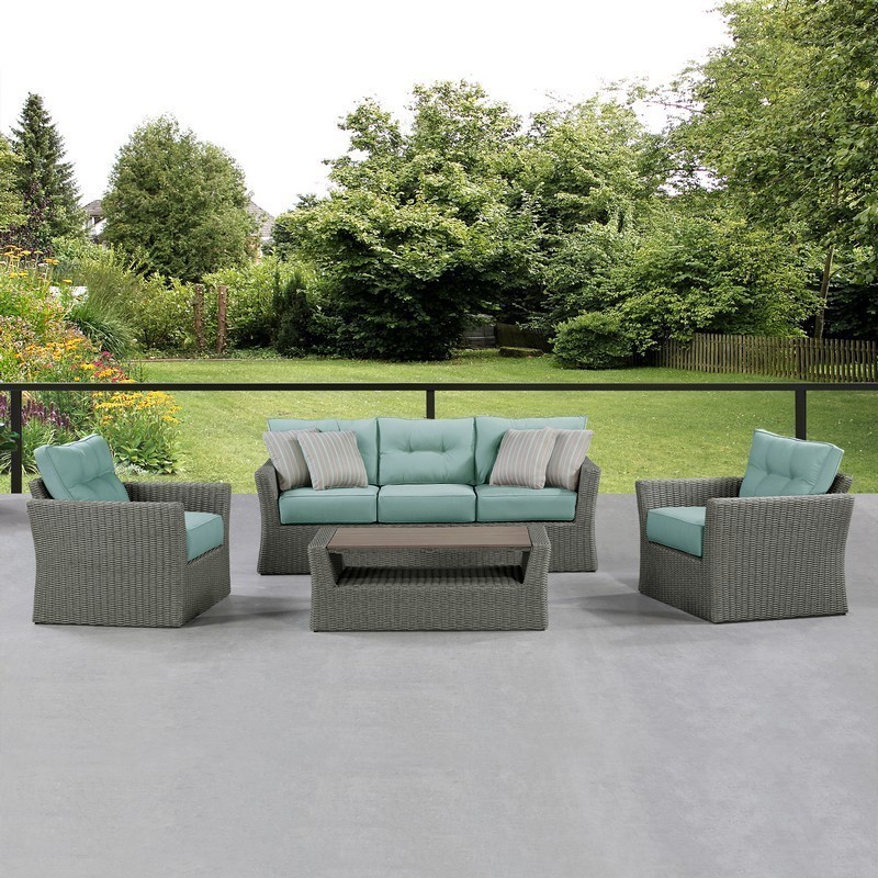 Ove Decors 15pkc Is4b04 Gryph Isabella 157 Inch 4 Piece Patio Set In Dark Wicker And Solid Green - Isabella 4 Piece Patio Conversation Set