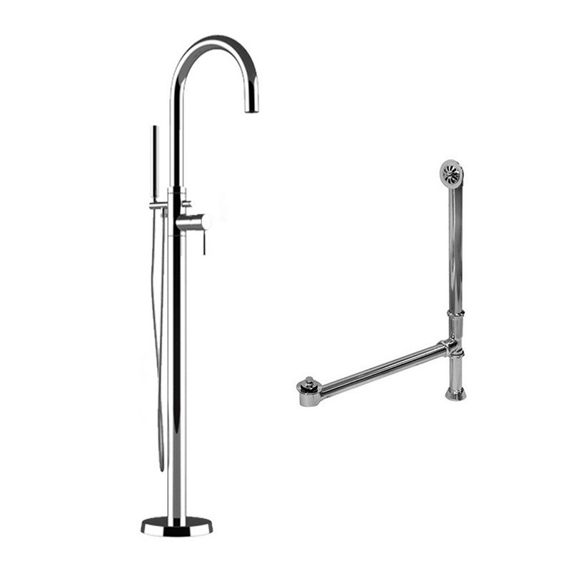 CAMBRIDGE PLUMBING CAM150-PKG-CP COMPLETE PLUMBING PACKAGE FOR FREE STANDING TUBS WITH NO FAUCET HOLES MODERN GOOSENECK STYLE FAUCET WITH HAND HELD WAND SHOWER AND SUPPLY LINES PLUS DRAIN AND OVERFLOW ASSEMBLY