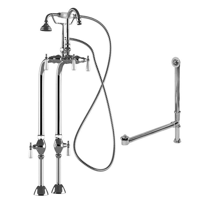CAMBRIDGE PLUMBING CAM398684-PKG-CP COMPLETE FREE STANDING PLUMBING PACKAGE FOR CLAWFOOT TUB INCHCLUDES FREE STANDING SUPPLY LINES, FAUCET AND DRAIN ASSEMBLY