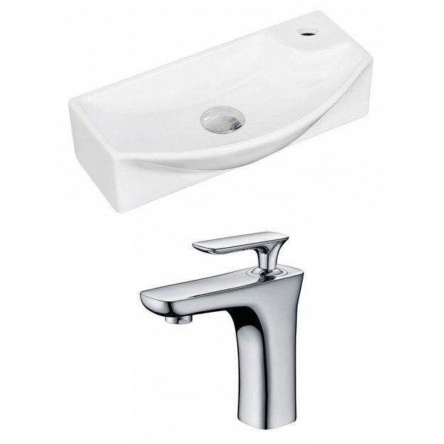 It is designed for a single hole faucet. American Imaginations It features a rectangle shape This vessel comes with a enamel glaze finish in White color It is constructed with ceramic This vessel is designed to be installed as a wall mount vessel 