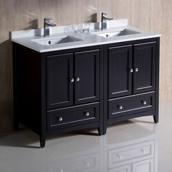 FRESCA FCB20-2424ES-CWH-U OXFORD 48 INCH ESPRESSO TRADITIONAL DOUBLE SINK BATHROOM CABINETS WITH TOP AND SINKS