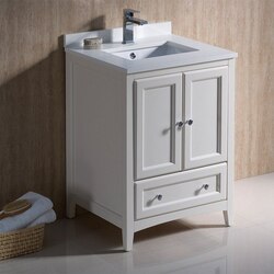 FRESCA FCB2024AW-CWH-U OXFORD 24 INCH ANTIQUE WHITE TRADITIONAL BATHROOM CABINET WITH TOP AND SINKS