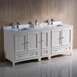 FRESCA FCB20-301230AW-CWH-U OXFORD 72 INCH ANTIQUE WHITE TRADITIONAL DOUBLE SINK BATHROOM CABINETS WITH TOP AND SINKS
