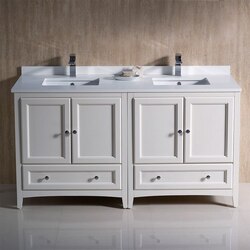FRESCA FCB20-3030AW-CWH-U OXFORD 60 INCH ANTIQUE WHITE TRADITIONAL DOUBLE SINK BATHROOM CABINETS WITH TOP AND SINKS