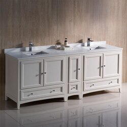 FRESCA FCB20-361236AW-CWH-U OXFORD 84 INCH ANTIQUE WHITE TRADITIONAL DOUBLE SINK BATHROOM CABINETS WITH TOP AND SINKS