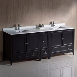 FRESCA FCB20-361236ES-CWH-U OXFORD 84 INCH ESPRESSO TRADITIONAL DOUBLE SINK BATHROOM CABINETS WITH TOP AND SINKS