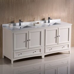 FRESCA FCB20-3636AW-CWH-U OXFORD 72 INCH ANTIQUE WHITE TRADITIONAL DOUBLE SINK BATHROOM CABINETS WITH TOP AND SINKS
