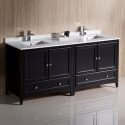 FRESCA FCB20-3636ES-CWH-U OXFORD 72 INCH ESPRESSO TRADITIONAL DOUBLE SINK BATHROOM CABINETS WITH TOP AND SINKS