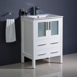 FRESCA FCB6224WH-I TORINO 24 INCH WHITE MODERN BATHROOM CABINET WITH TOP AND INTEGRATED SINK