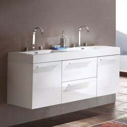FRESCA FCB8013WH-I OPULENTO 54 INCH WHITE MODERN DOUBLE SINK CABINET WITH INTEGRATED SINKS