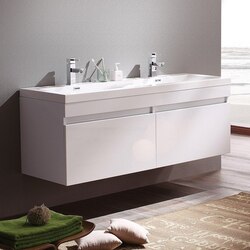FRESCA FCB8040WH-I LARGO 57 INCHWHITE MODERN DOUBLE SINK BATHROOM CABINET WITH INTEGRATED SINKS