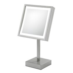 APTATIONS 71273 SINGLE-SIDED LED SQUARE PLUG-IN FREE STANDING MIRROR IN BRUSHED NICKEL