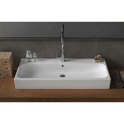 CERASTYLE 080300-U-ONE HOLE PINTO 40 INCH RECTANGULAR WHITE CERAMIC WALL MOUNTED OR VESSEL SINK