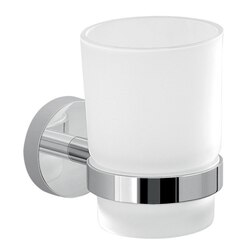 GEDY 2310-13 EROS FROSTED GLASS TOOTHBRUSH HOLDER WITH CHROME WALL MOUNT