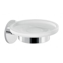 GEDY 3611-13 GEA WALL MOUNTED ADHESIVE FROSTED GLASS SOAP DISH WITH CHROME MOUNTING