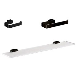GEDY LG1319-M4 LOUNGE 3 PC. BLACK ACCESSORY SET WITH FROSTED GLASS SHELF