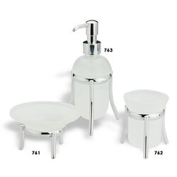 STILHAUS O100 OMEGA OMEGA FROSTED GLASS WITH CHROME BASE BATHROOM ACCESSORY SET