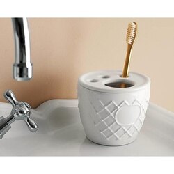 TOSCANALUCE 6872 QUEEN CLASSIC-STYLE TRANSPARENT ROUND CERAMIC TOOTHBRUSH HOLDER