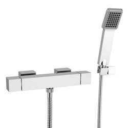REMER QT39US QUBIKA THERMAL THERMOSTATIC WALL MOUNTED SHOWER MIXER WITH HAND SHOWER AND BRACKET IN CHROME