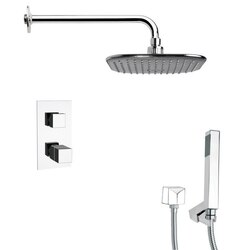 REMER SFH6404 ORSINO THERMOSTATIC SQUARE POLISHED CHROME SHOWER FAUCET WITH HANDHELD SHOWER