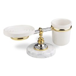 STILHAUS G15M GIUNONE CERAMIC SOAP DISH AND TOOTHBRUSH HOLDER WITH MARBLE BASE