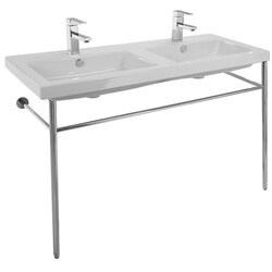 TECLA CAN04011-CON CANGAS DOUBLE BASIN CERAMIC CONSOLE SINK AND POLISHED CHROME STAND