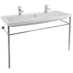 TECLA CAN05011B-CON CANGAS LARGE DOUBLE CERAMIC CONSOLE SINK AND POLISHED CHROME STAND