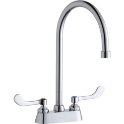ELKAY LK406GN08T4 DECK MOUNT FAUCET WITH 4 INCH GOOSENECK SPOUT AND 4 INCH HANDLES