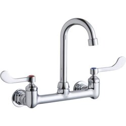 ELKAY LK940GN04T4H WALL MOUNT FAUCET WITH 4 INCH GOOSENECK SPOUT AND 4 INCH LEVER HANDLES, OFFSET INLETS