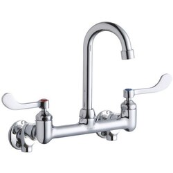 ELKAY LK940GN04T4S WALL MOUNT FAUCET WITH 4 INCH GOOSENECK SPOUT AND 4 INCH LEVER HANDLES, OFFSET INLETS + STOP