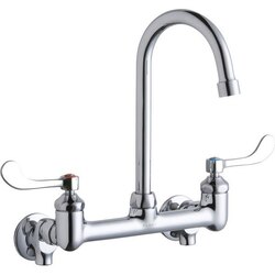 ELKAY LK940GN05T4S WALL MOUNT FAUCET WITH 5 INCH GOOSENECK SPOUT AND 4 INCH HANDLES, OFFSET INLETS + STOP