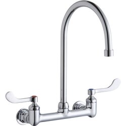 ELKAY LK940GN08T4H WALL MOUNT FAUCET WITH 8 INCH GOOSENECK SPOUT AND 4 INCH HANDLES, OFFSET INLETS