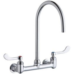 ELKAY LK940LGN08T4H WALL MOUNT FAUCET WITH 8 INCH GOOSENECK SPOUT AND 4 INCH HANDLES, OFFSET INLET