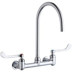 ELKAY LK940LGN08T6H WALL MOUNT FAUCET WITH 8 INCH GOOSENECK SPOUT AND 6 INCH HANDLES, OFFSET INLET