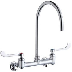 ELKAY LK940LGN08T6S WALL MOUNT FAUCET WITH 8 INCH GOOSENECK SPOUT AND 6 INCH HANDLES, OFFSET INLET + STOP