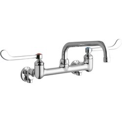 ELKAY LK940TS08T6S WALL MOUNT FAUCET WITH 8 INCH TUBE SPOUT AND 6 INCH HANDLES, OFFSET INLETS + STOP