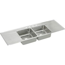 ELKAY ILR6622DD2 LUSTERTONE STAINLESS STEEL 66 L X 22 W X 7-5/8 D DOUBLE BOWL KITCHEN SINK, 2 FAUCET HOLES