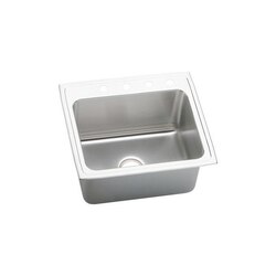 ELKAY DLR2522104 LUSTERTONE STAINLESS STEEL 25 L X 22 W X 10-3/8 D TOP MOUNT KITCHEN SINK, 4 FAUCET HOLES